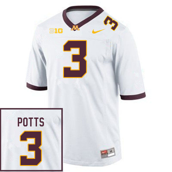 Men #3 Trey Potts Minnesota Golden Gophers College Football Jerseys Sale-White - Click Image to Close